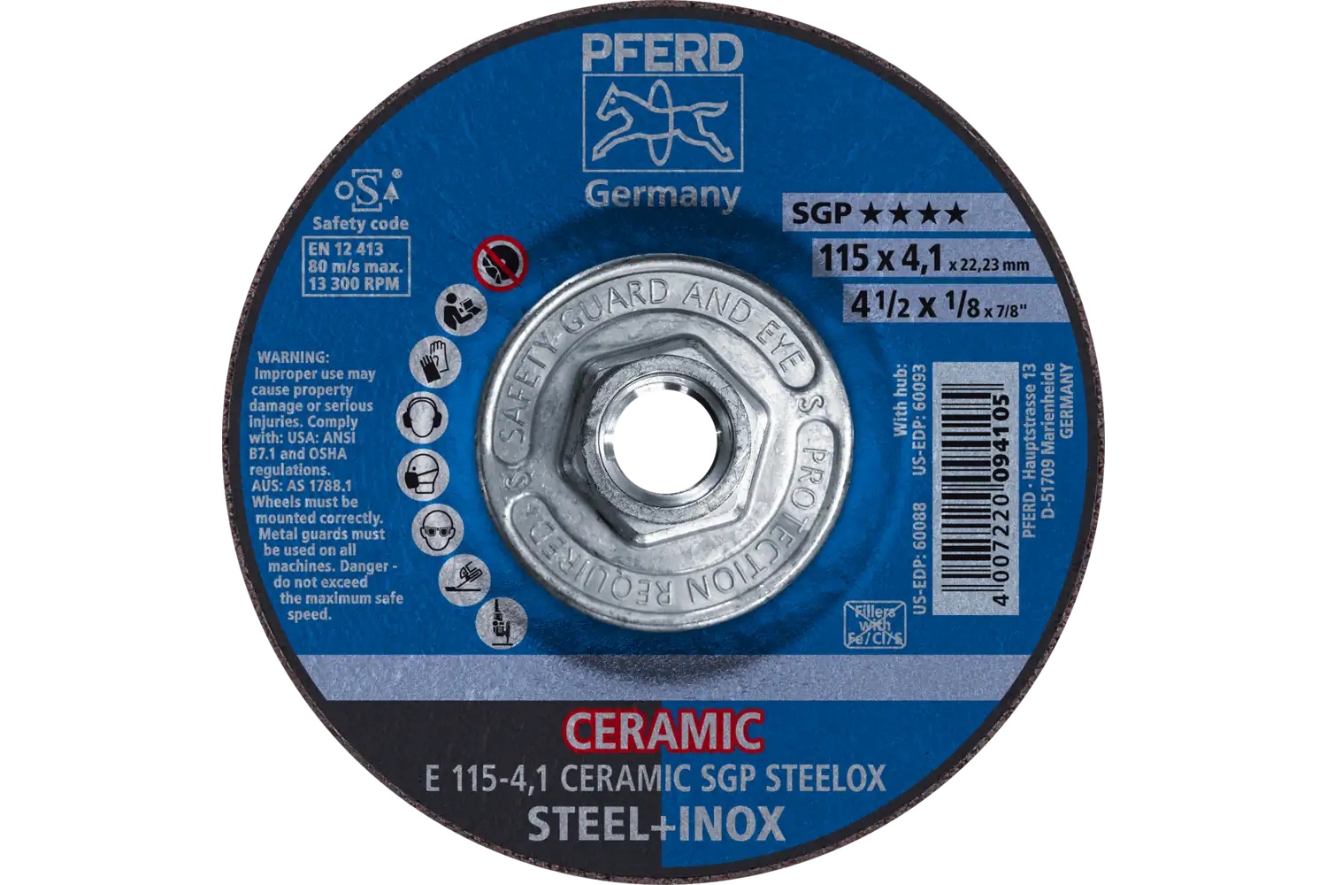 Picture of Pferd Grinding Wheel, 4-1/2" X 1/8 X 5/8-11, Ceramic Sgp Steelox, T27